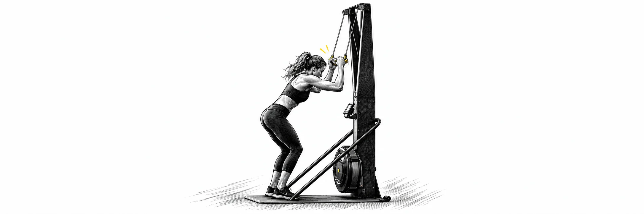 Ink illustration: Athlete using a SkiErg